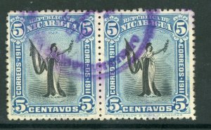 Nicaragua 1912 Liberty 5¢ Blue & Black Sc 299 Pair VFU Q410