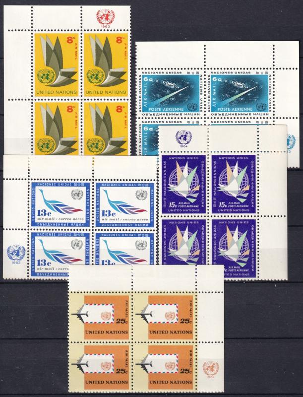 United Nations #C8-C12 Inscription Blocks  MNH CV $5.85  Z861