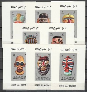 Umm Al Qiwain, Mi cat. 653-660 C. Ceremonial Masks issue as Deluxe s/sheets. ^