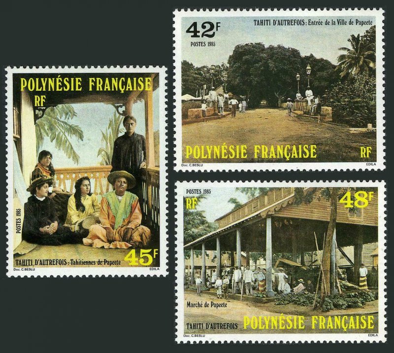 Fr Polynesia 414-416,MNH.Michel 425-427. Early Tahiti,1985.Girls,Papeete market.