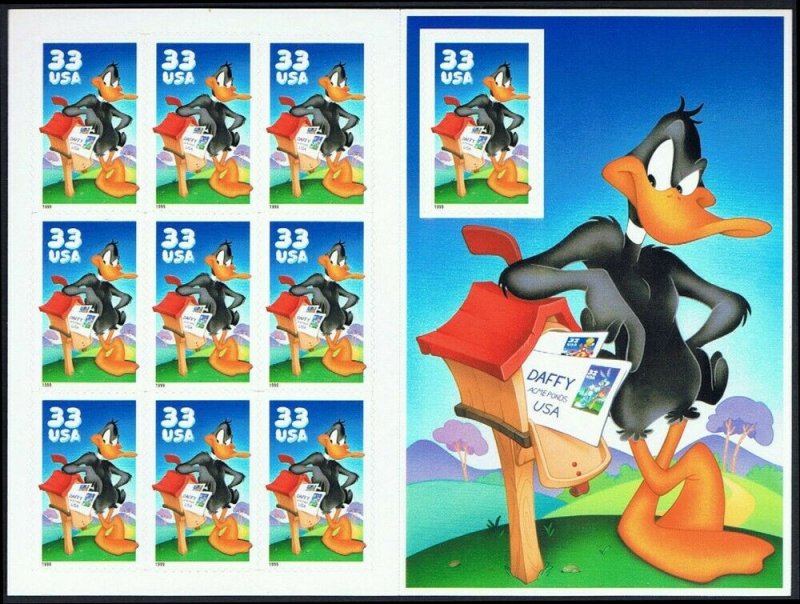 Daffy Duck Full Sheet of Ten 33 Cent Postage Stamps Scott 3306