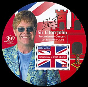 Gibraltar 965j, MNH,Elton John Concert for Gibraltar Tercentenary souvenir sheet