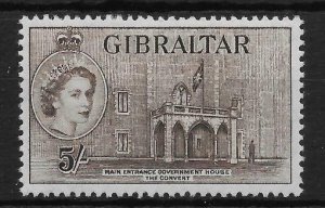 GIBRALTAR SG156 1953 5/= DEEP BROWN MTD MINT