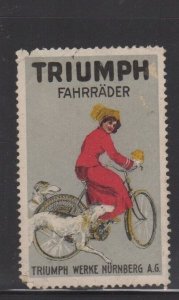 German Advertising Stamp - Triumph Bicycles, Nürnberg - Woman on Bike with Dogs