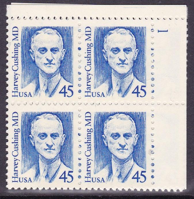 United States1986 Great Americans 45c Harvey Cushing MD Plate Number Block VF/NH