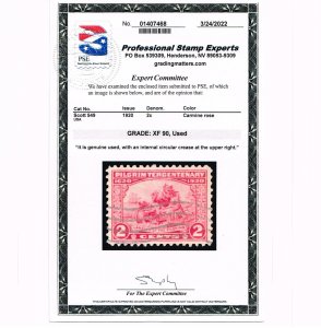 EXCELLENT GENUINE SCOTT 549 USED 1920 PILGRIM CARMINE ROSE PSE CERT GRADED XF-90