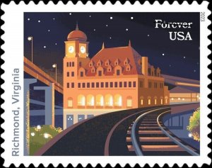 US 5758-5762 5762b Railroad Stations F strip 5 A MNH 2023 3/31