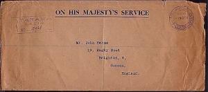 GILBERT & ELLICE IS 1938 Reg OHMS cover ex Tarawa to UK...........37311