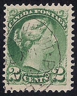 Canada #36 2 cent 1872 Queen Victoria, Green Stamp used F-VF