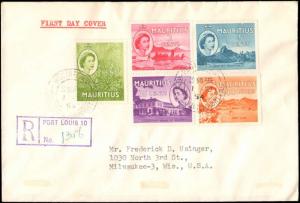 1954 MAURITIUS REGISTERED FIRST DAY COVER TO UNITED STATES