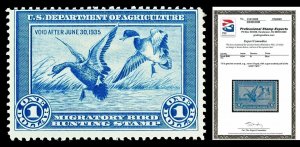Scott RW1 1934 $1.00 Duck Stamp Mint Fine OG NH Cat $775 with PSE CERTIFICATE