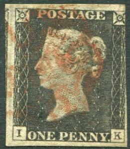 1840 1d Black 3 IK 3 margin example FINE USED V83171