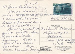 Australian Antarctic Territory sc# L86 Used on Postcard Uluru Park pm 1993