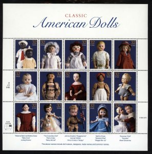 SCOTT 3151 1997 32 CENT AMERICAN DOLLS MINT SHEET NH VF OG CAT $13