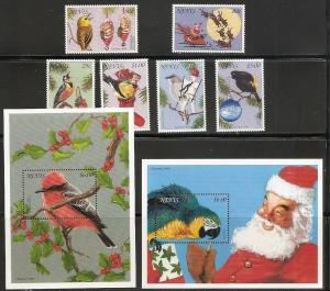 Nevis 986-93 1996 Christmas Birds set and s.s. MNH