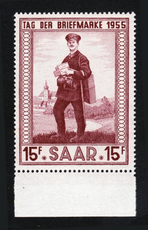 SAAR - 1955 STAMP DAY ILLINGEN POSTMAN SCOTT #256 MNH-OG WITH SELVAGE