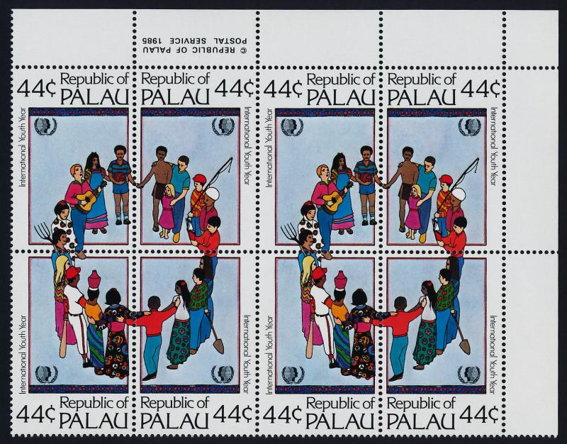 Palau 89a TR imprint Block of 8 MNH International Youth Year, Music