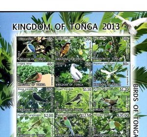 Tonga 1203-15, 2013 Bird set SHEET, Never Hinged - Cat $45.00