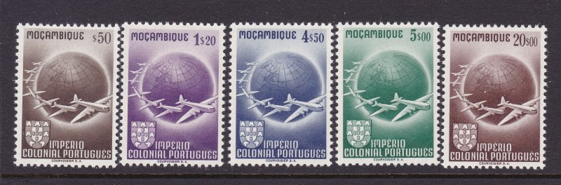 Mozambique Scott C24-C28, 1949 Air Mails, VF MNH. Scott $9 for Hinged