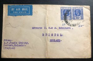 1933 Colombo Ceylon Airmail cover To Bristol England