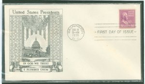 US 831 1938 50c William Howard Taft (part of the president/prexy series) single on an unaddressed first day cover with an histor