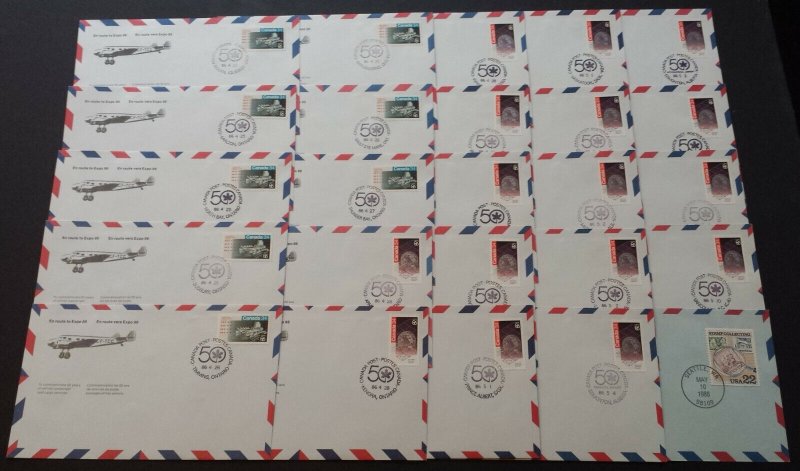 1986 Set of 50 Air Canada 50th Anniversary Covers, Flown Cross-Canada