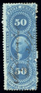 US Scott R55c Used 50c blue Entry of Goods Revenue Lot T842 bhmstamps