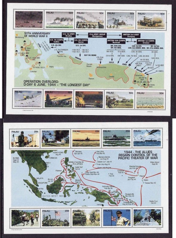 Palau-Sc#325-6- id7-unused NH sheets-WWII-Pacific Theater-Maps-Ships ...