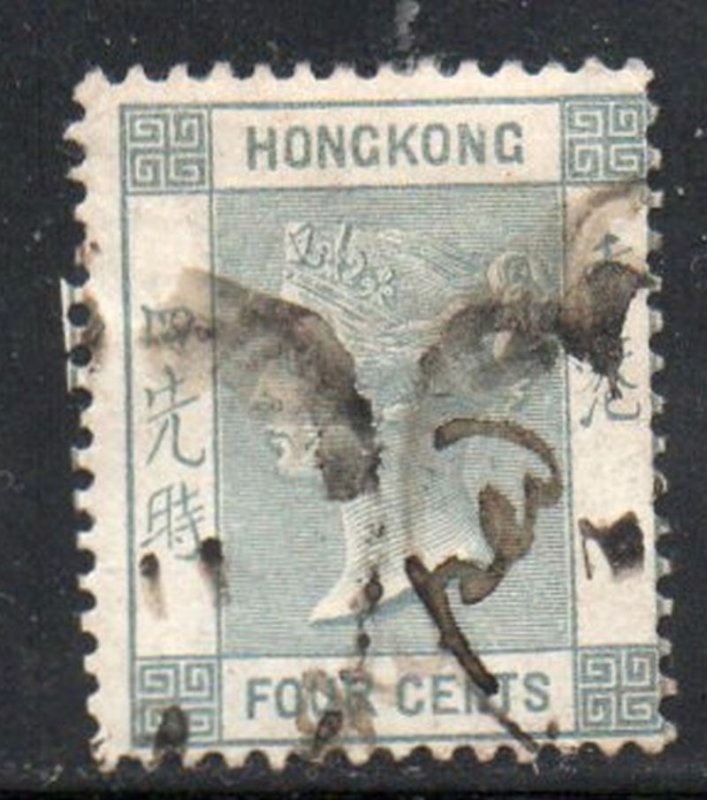 Hong Kong Sc 38 1896 4 c slate Victoria stamp used