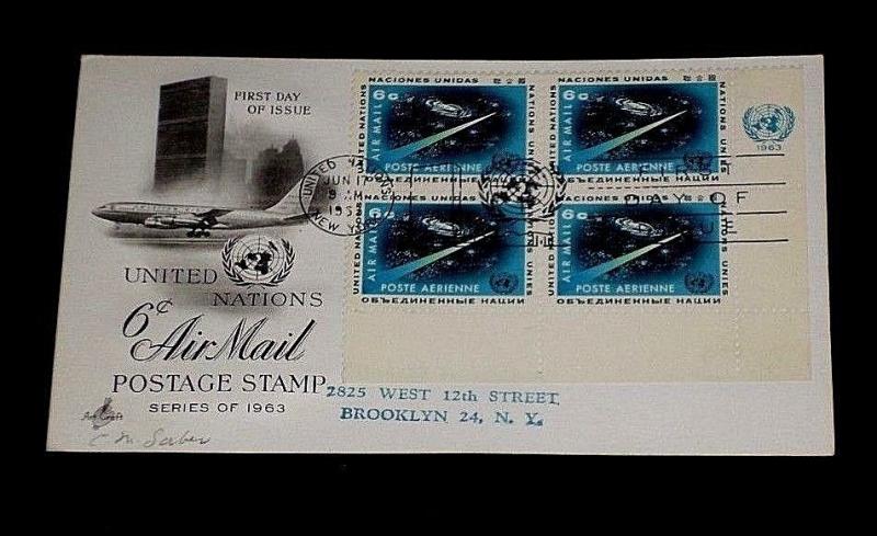 U.N.1963, NEW YORK #C8, INSC. BLK/4 ON CACHET POSTAL CARD ,FDC, NICE!! LQQK!!!