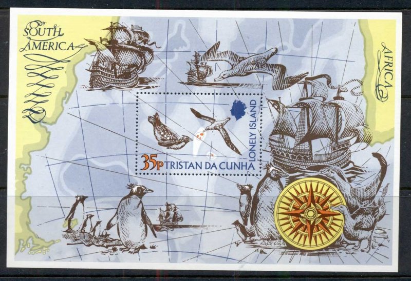 Tristan da Cunha 1974 Map, Bird, Ship MS MUH