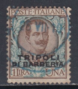 Italy Tripoli di Barberia - Sassone n. 9  cv 190$  Rare blue cancellation