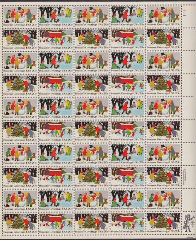 US #2027-30   Christmas Scenes  Full sheet of 50  MNH