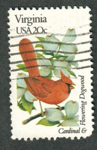 1998A Virginia Birds and Flowers used single - bullseye perf 11.25 x 11