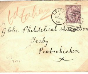 GB Cover Suffolk Leiston RED MANUSCRIPT *6d TO PAY* Tenby Pembroke 1900 89.3 