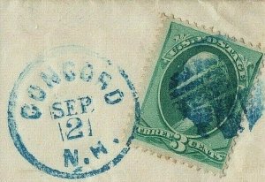 US1800s CONCORD, NH CDS & Fancy Cancel = Blue PATRIOTIC SHIELD on Cover Piece