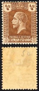 Cayman Is SG69y 1/4d Yellow-brown Wmk Inverted and Reversed M/M Cat 325