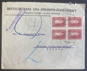 1931 Istanbul Turkey German Bank cover To Bielsko Poland Sealed