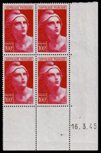 France Scott 556 Corner Blk. of 4 (1945) Mint LH VF C