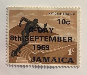 Jamaica 1969 Scott 285 used - 10c on 1sh,  National Stadium, runner