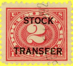 #RD2 – 1918-22 2c Stock Transfer Stamp.  Used.  Centering poor.