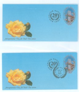 United Nations UC22 2001 50c Air letter sheet with a 20c surcharge unused & used with first day cancel.