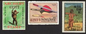 1975 1976 1977 State of Texas Parks & Wildlife Archery hunting Stamps MNH