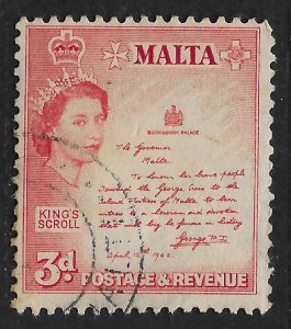 Malta #252 3p Queen Elizabeth II and Kings Scroll