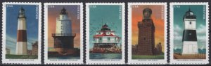 USA Sc. 5625a (55c) Mid Atlantic Lighthouses 2021 MNH strip of 5