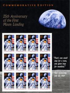 U.S. Scott 2841 1994 29 Cent Moon Landing 25th Anniversary MNH Pane of 12