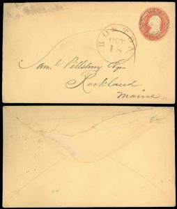 OCT 18 1850's BOSTON Cds, Cover to Samuel Pillsbury, Rockland ME, SC #U4 SCV $95