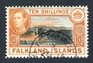 Falkland Islands 1938 KGVI. 10s black & orange brown. Used. SG162.