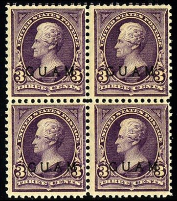 United States Possessions, Guam #3 Cat$830+ (for singles), 1899 3c purple, bl...