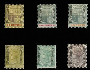 Mauritius #118-123 Cat$172.25, 1902 Postage and Revenue overprints, set of si...